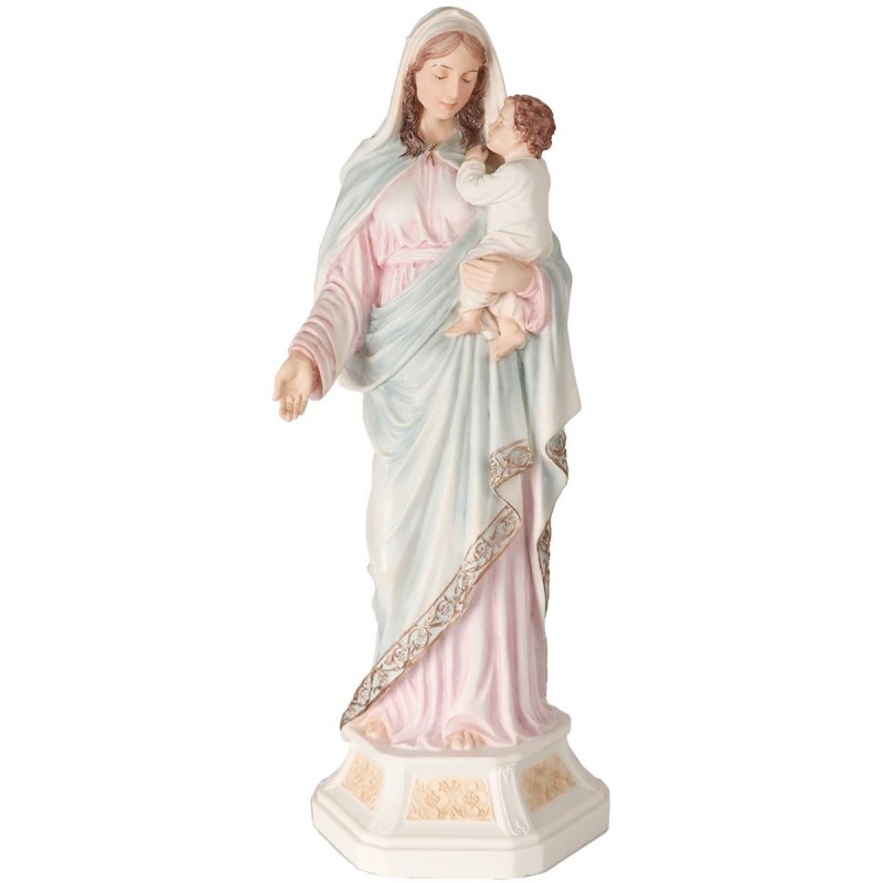 Statue en polystone polychrome peinte à la main Vierge a l'enfant, H. 29 cm