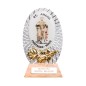 Petit chevalet alu strie sur socle bois a poser H.5.5 cm avec resine, plusieurs saints.