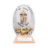 Petit chevalet alu strie sur socle bois a poser H.5.5 cm avec resine, plusieurs saints.