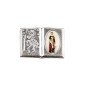 Plaque auto H.2.5x3,7 cm forme livre en metal saint Christophe avec resine des saints.