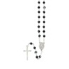 Chapelet grains tachetés ,Ø 7 mm, chaîne couleur argentée, longueur au cœur 34 cm, croix avec Christ.