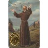 Carte priere plastifiee avec poincon dore imitation medaille H.8.5 x 5.4 cm, plusieurs saints.