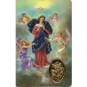 Carte priere plastifiee avec poincon dore imitation medaille H.8.5 x 5.4 cm, plusieurs saints.