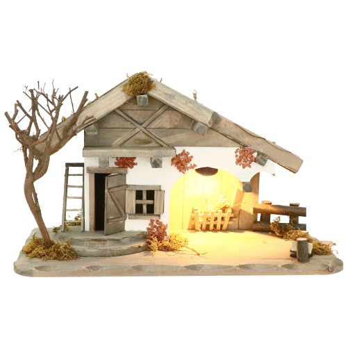Cabane en bois de pin lumineuse, décor naturel. H. 22 x L 39.50 cm. ( piles non fournies).