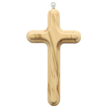 Croix en bois d'olivier en relief 15 cm.