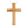 Croix d'aube en bois d'olivier de Terre Sainte bords biseautés 7 cm avec cordon blanc 60 cm..