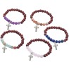 Bracelet sur élastique grains bois fonce et pierres mates naturelles Ø 8 mm. LOT DE 5 ASSORTIS