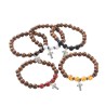 Bracelet sur élastique grains bois et pierres naturelles Ø 8 mm avec croix. LOT DE 5 ASSORTIS.
