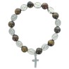 Bracelet dizainier élastique, grains en œil de tigre et paters de saints Ø 1 cm. Plusieurs saints disponibles..