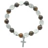 Bracelet dizainier élastique, grains en œil de tigre et paters de saints Ø 1 cm. Plusieurs saints disponibles..