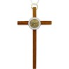 croix de communion en bois avec inscription JHS et cordon blanc - H. 10 cm.