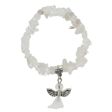Bracelet sur élastique pour enfant, grains en pierres assorties avec ange LOT DE 5 ASSORTIS