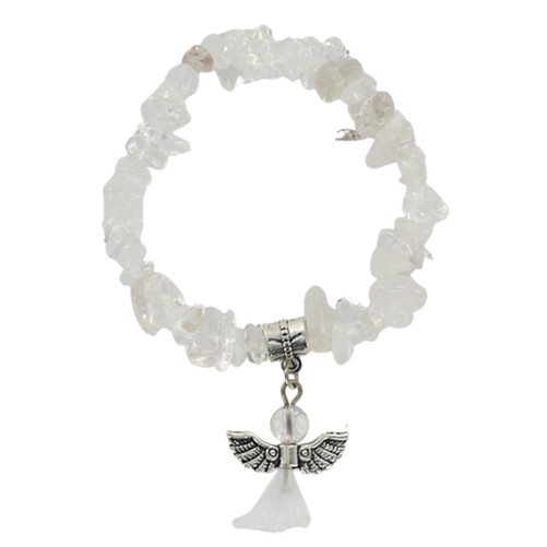 Bracelet sur élastique pour enfant, grains en pierres assorties avec ange LOT DE 5 ASSORTIS