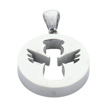 Pendentif ange couleur argentée en acier inoxydable H. 2 cm.