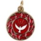 Médaille métal couleur dorée de l´Esprit Saint Ø 2 cm émaillée rouge et colombe blanche.