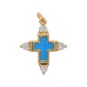 Croix de cou avec centre emaille, doree superieur avec pierres OZ cubique, hauteur 2 cm. Plusieurs couleurs.