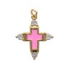 Croix de cou avec centre emaille, doree superieur avec pierres OZ cubique, hauteur 2 cm. Plusieurs couleurs.