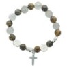 Bracelet dizainier élastique, grains en œil de tigre et paters de saints Ø 1 cm. Plusieurs saints disponibles..