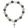 Bracelet dizainier élastique, grains en œil de tigre et paters de saints Ø 1 cm. Plusieurs saints disponibles..
