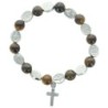 Bracelet dizainier élastique, grains en œil de tigre et paters de saints Ø 1 cm. Plusieurs saints disponibles..