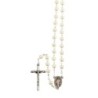 Chapelet plastique nacres, Ø 7 mm, chaine couleur argentée , longueur au cœur 29 cm, croix avec Christ.