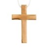 Croix d'aube en bois d'olivier de Terre Sainte bords biseautés 7 cm avec cordon blanc 60 cm..