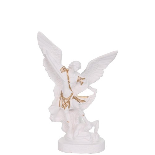 Statue en resine et poudre de marbre blanc avec des touches doree de St Michel- Livree en boite- Differentes tailles-