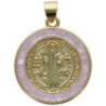 Medaille de Saint Benoit doree avec coquille naturelle disponible en differentes couleurs. Ø 2 cm.