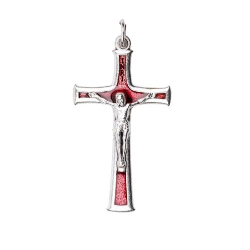 Croix de cou en métal couleur argentée emmaillé avec Christ H. 4 cm.