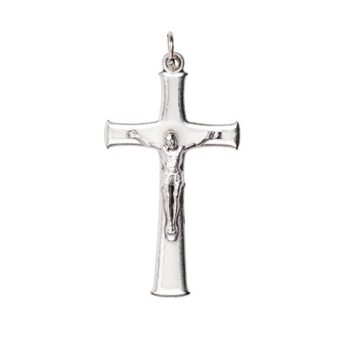 Croix de cou en métal couleur argentée emmaillé avec Christ H. 4 cm.