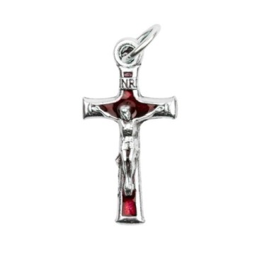 Croix de cou en métal emmaillé couleur avec Christ H. 2 cm.