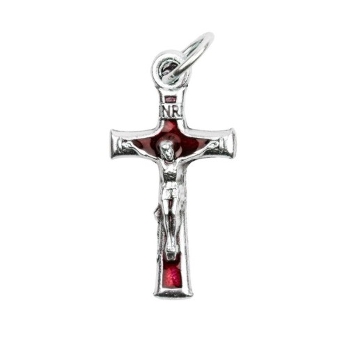 Croix de cou en métal emmaillé couleur avec Christ H. 2 cm.