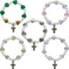 Bracelet sur élastique pour enfant avec grains en verre en forme de cœur et perles nacrées Ø 9 mm. LOT DE 5 ASSORTIS..