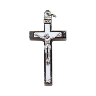 Croix de cou en métal couleur argentée emmaillé avec Christ H. 4.5 cm. Plusieurs couleurs..