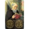 Carte priere plastifiee avec poincon dore imitation medaille H.8.5 x 5.4 cm, plusieurs saints.
