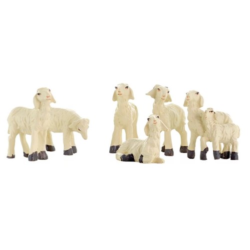 Moutons pour creche en resine H 4 - 7 cm assortis..