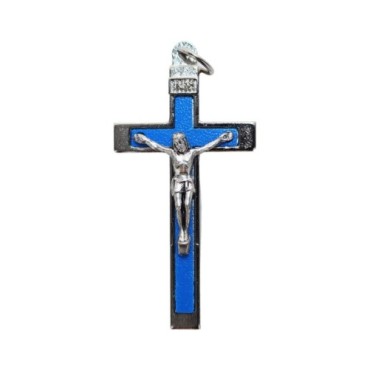 Croix de cou en métal couleur argentée emmaillé avec Christ H. 4.5 cm. Plusieurs couleurs..