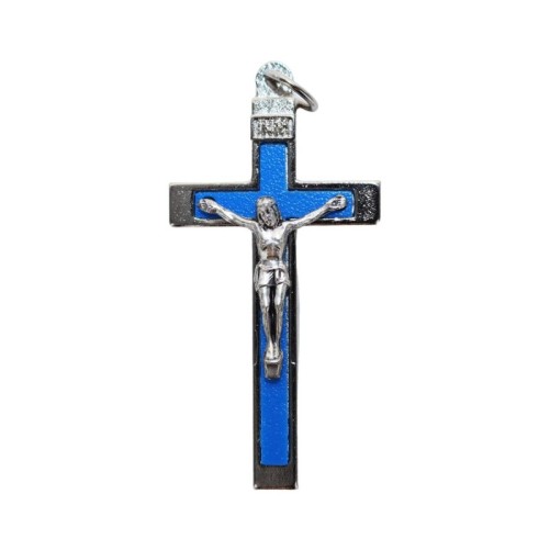 Croix de cou en métal couleur argentée emmaillé avec Christ H. 4.5 cm. Plusieurs couleurs..