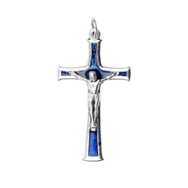 Croix de cou en métal couleur argentée emmaillé avec Christ H. 4 cm.