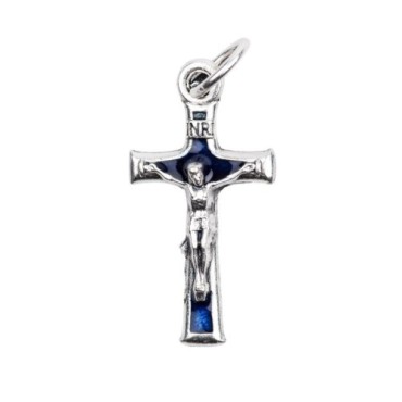 Croix de cou en métal emmaillé couleur avec Christ H. 2 cm.
