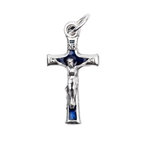 Croix de cou en métal emmaillé couleur avec Christ H. 2 cm.