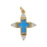 Croix de cou avec centre emaille, doree superieur avec pierres OZ cubique, hauteur 2 cm. Plusieurs couleurs.