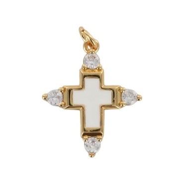 Croix de cou avec centre emaille, doree superieur avec pierres OZ cubique, hauteur 2 cm. Plusieurs couleurs.