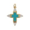 Croix de cou avec centre emaille, doree superieur avec pierres OZ cubique, hauteur 2 cm. Plusieurs couleurs.