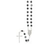 Chapelet grains tachetés ,Ø 7 mm, chaîne couleur argentée, longueur au cœur 34 cm, croix avec Christ.