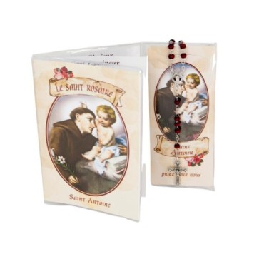 Ensemble livret du saint rosaire avec prière, chapelet parfumé à la rose Ø 4 mm, longueur au cœur 24 cm..