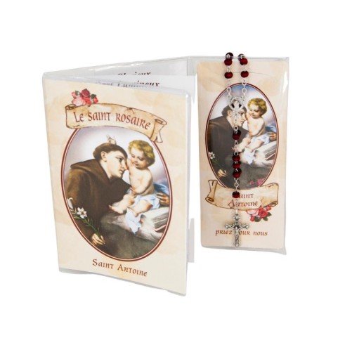 Ensemble livret du saint rosaire avec prière, chapelet parfumé à la rose Ø 4 mm, longueur au cœur 24 cm..