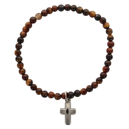 Bracelet sur elastique en pierre naturelle ou synthetique Ø 4 mm avec croix. Plusieurs modeles..