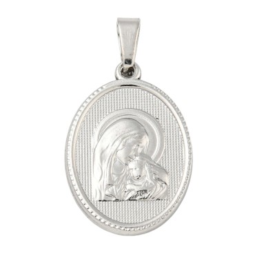 Médaille en acier inoxydable de couleur argentée, H. 2.1 cm. Existe avec différents Saints