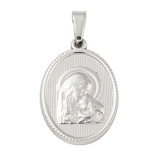 Médaille en acier inoxydable de couleur argentée, H. 2.1 cm. Existe avec différents Saints